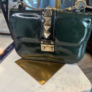 Valentino Dark Green Patent Leather Rockstud Crossbody Bag with Gold Hardware